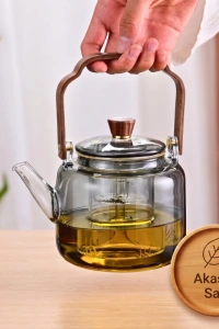 Akasya Saplı Demlik - 1200 ml - Borosilikat Cam
