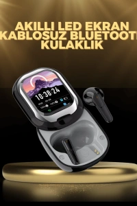 Akıllı Ekranlı Bluetooth 5.4 Kablosuz Kulaklık – Dokunmatik ve Şarj Kutulu