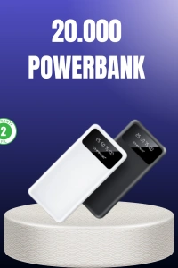 Akıllı LCD Ekranlı 20.000mAh Powerbank PD + USB + Type-C