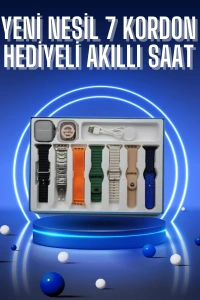 Akıllı Saat 7 Kordon Hediyeli Takvim Alarm Nabız Ölçer Bildirim Görme Sesli Görüşme