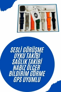 Akıllı Saat 7 Kordon Hediyeli Takvim Alarm Nabız Ölçer Bildirim Görme Sesli Görüşme