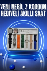 Akıllı Saat 7 Kordon Hediyeli Takvim Alarm Nabız Ölçer Bildirim Görme Sesli Görüşme