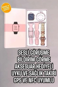 Akıllı Saat Amoled Ekran 3 Kordonlu Aksesuar Hediyeli Sesli Görüşme