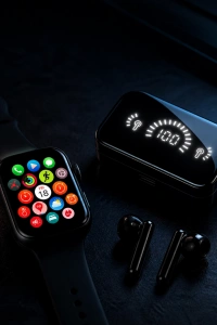 Akıllı Saat ve Bluetooth Kulaklık Seti AMOLED Ekran Uzun Batarya ve Kablosuz Kullanım