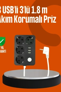 Akım Korumalı 3 USB Portlu 4’lü Priz 4.1A Hızlı Şarj