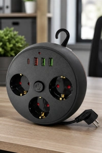 Akım Korumalı Çoklu Priz 3 Priz 3 USB 1 Type C 2 Metre Kablo Güvenli Şarj