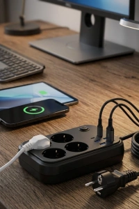 Akım Korumalı Çoklu Priz 4 USB 2 Type C 4 Priz Güvenli ve Hızlı Şarj