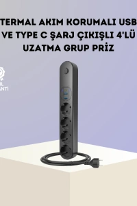 Akım Korumalı Çoklu Priz 4’lü 2 USB 1 Type-C 2500W Güçlü Tasarım
