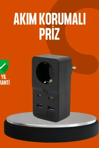 Akım Korumalı Priz 4 USB Type C Destekli Yüksek Isı Dayanımlı