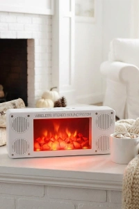 Alev Şömine Efektli Bluetooth Hoparlör Beyaz