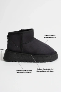 Alina Kadın Siyah Kışlık Kürklü Bot