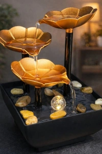 Altın Çiçek Tasarımlı LED Işıklı Su Şelalesi