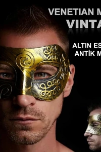 Altın Eskitme Yüz Maskesi - Antik Tarz Balo Maskesi