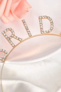 Altın Gold Renk Bekarlığa Veda Kristal Taş Bride Tacı İthal
