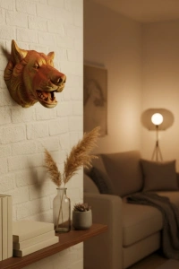 Altın Kaplama Görünümlü Kurt Duvar Süsü