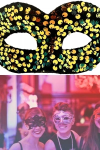 Altın Renk Arkadan Lastikli Pul Payet İşlemeli Balo After Parti Maskesi