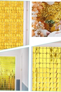 Altın Renk Disko Dikdörtgen Kesim Kapı Perdesi Altın