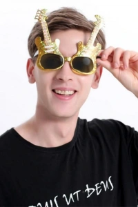 Altın Renk Gitar Şekilli Parti Gözlüğü