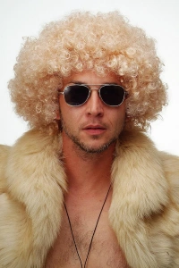 Altın Renk Kıvırcık Afro Parti Peruğu