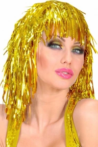 Altın Sarısı Işıltılı Metalize Parti Peruğu