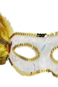 Altın Yandan Tüylü Pul Payet Parti Maskesi