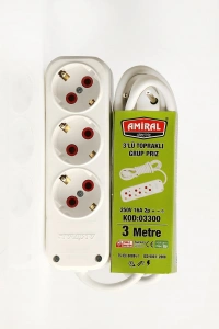 Amiral 3 lü Topraklı 3 Metre Kablolu Grup Priz