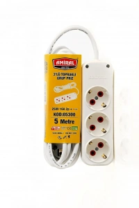 Amiral 3 lü Topraklı 5 Metre Kablolu Grup Priz