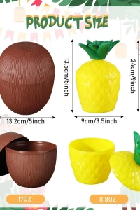 Ananas & Hindistan Cevizi Tasarımlı Pipetli Bardak Seti (6 Adet)