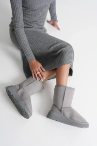 Anisa Kadın Gri Kışlık Kürklü Bot