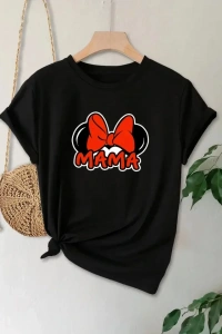 Anneler Günü Hediye Anne Temalı Baskılı Oversize Bisiklet Yaka T-shirt - Siyah
