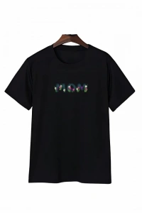 Anneler Günü Mom Çiçek Temalı Baskılı Oversize Bisiklet Yaka T-shirt - Siyah