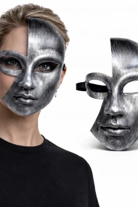 Antik Efektli Gümüş Yarım Yüz Plastik Parti Maskesi