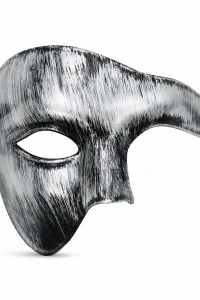 Antik Eskitme Gümüş Erkek Yarım Maske - Phantom & Balo Maskesi