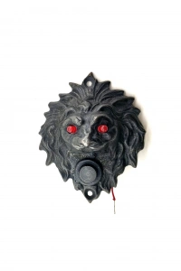 Antika Tarz Dekoratif Pirinç Aslan Kapı Zili - 100x78 mm, Oksit, Led Işıklı