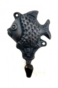 Antika Tarz Dekoratif Pirinç Balık Figürlü Askı - 84x51mm, Oksit