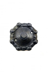 Antika Tarz Dekoratif Pirinç Güllü Kapı Zili - 75mm, Oksit