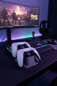 Antrasit İkili Gamepad Tutucu 7x18 cm Masa ve Raf Düzeni