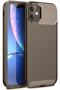 Apple iPhone 11 Kılıf Auto Focus Karbon Kapak - Kahverengi