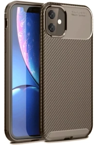 Apple iPhone 11 Kılıf Auto Focus Karbon Kapak - Kahverengi