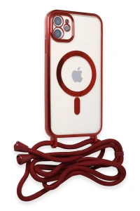 Apple iPhone 11 Kılıf Divo Lazer Askılı Magsafe Kapak - Kırmızı