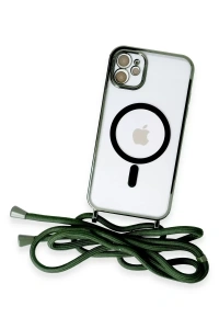 Apple iPhone 11 Kılıf Divo Lazer Askılı Magsafe Kapak - Koyu Yeşil