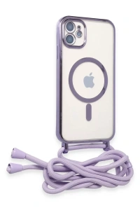 Apple iPhone 11 Kılıf Divo Lazer Askılı Magsafe Kapak - Lila