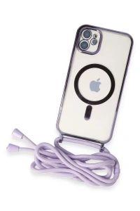 Apple iPhone 11 Kılıf Divo Lazer Askılı Magsafe Kapak - Lila
