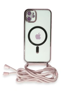 Apple iPhone 11 Kılıf Divo Lazer Askılı Magsafe Kapak - Pembe