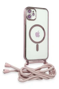 Apple iPhone 11 Kılıf Divo Lazer Askılı Magsafe Kapak - Pembe