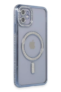 Apple iPhone 11 Kılıf Joke Simli Magneticsafe Kılıf - Mavi