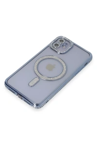 Apple iPhone 11 Kılıf Joke Simli Magneticsafe Kılıf - Mavi