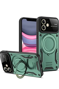 Apple iPhone 11 Kılıf Joy Lens Standlı Kapak - Koyu Yeşil
