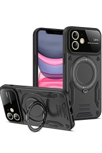 Apple iPhone 11 Kılıf Joy Lens Standlı Kapak - Siyah