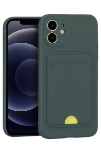 Apple iPhone 11 Kılıf Kelvin Kartvizitli Silikon - Koyu Yeşil